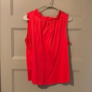 Coral ruffle neck top